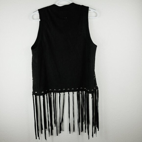 Fornia Women’s Vegan Suede Fringe Vest Large Black Studded Western Rodeo Coastal - Picture 2 of 8